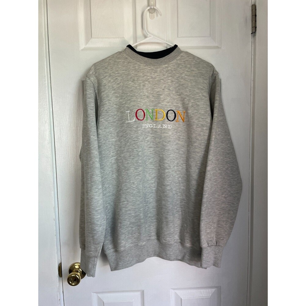 London Sweatshirt Y2k England Vacation Tourists Pullover Crewneck XL Grey